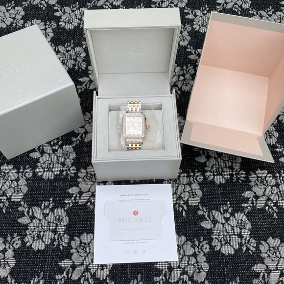 Michele Deco Carousel Two Tone 18k Pink Gold Diamond Watch